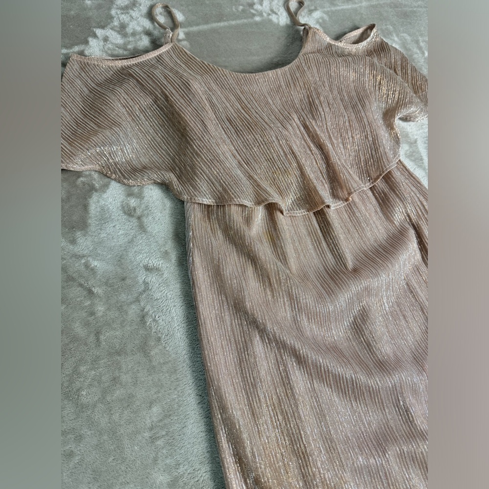 Show Me Your MuMu Caitlin Ruffle Maxi Dress Womens Small Pink Sparkle Chiffon - Picture 3 of 15